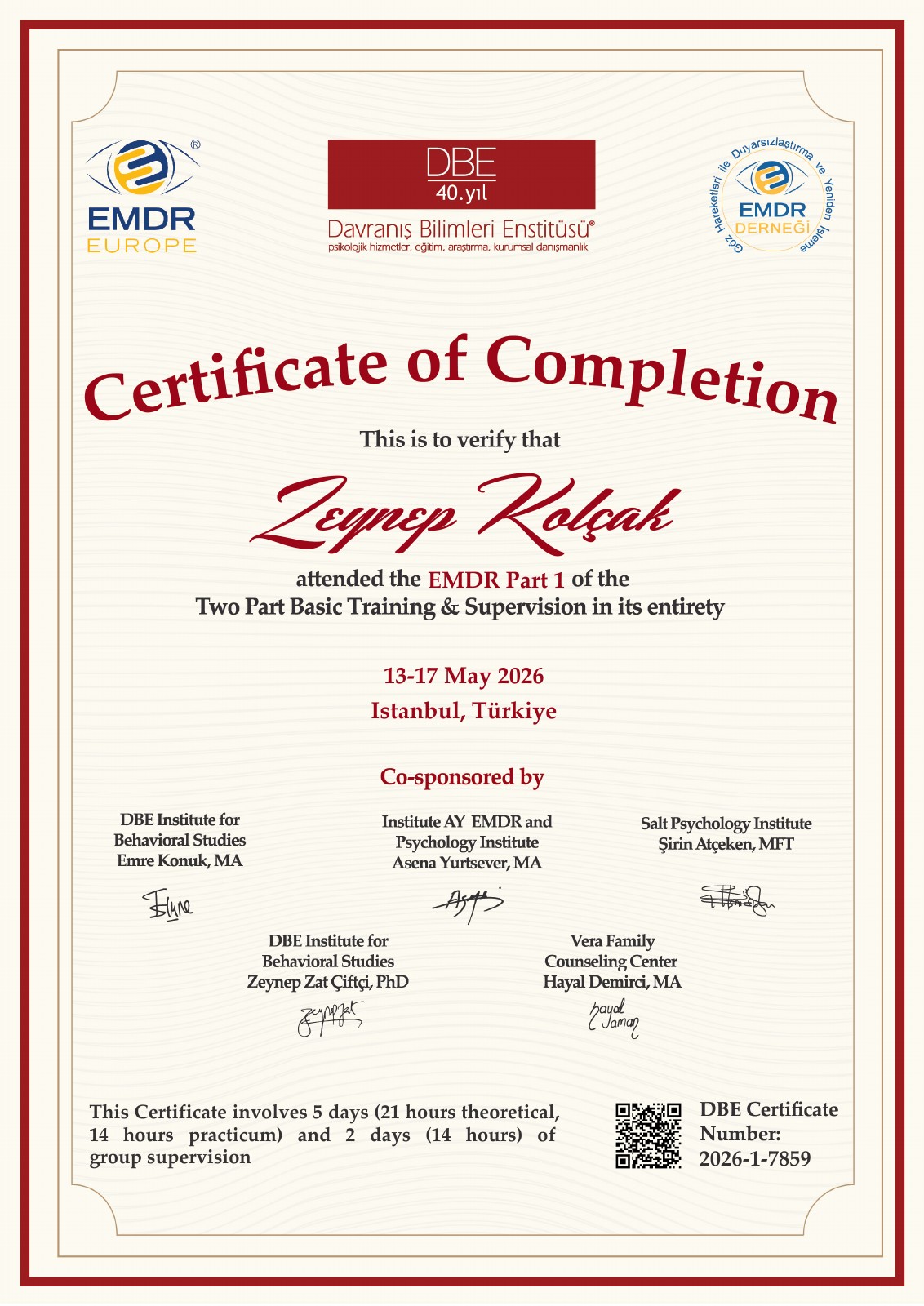 EMDR 1. Düzey eğitim ve süpervizyon sertifikası